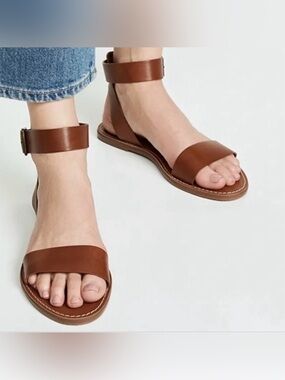 Madewell The Boardwalk Ankle-Strap Flat Sandals in Brown Leather 8.5